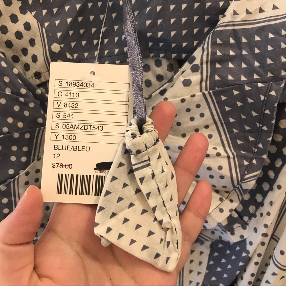 NWT Anthropologie Odille Patchwork Ruffle Top 12 blue white polka dots button - Picture 9 of 11
